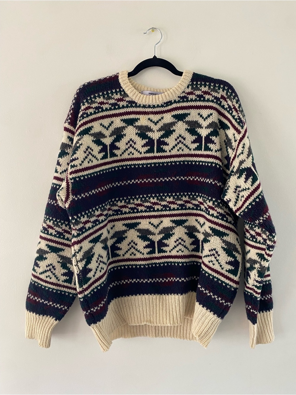 Vintage Men's Cream Fair Isle Knit Sweater - Classic Pattern